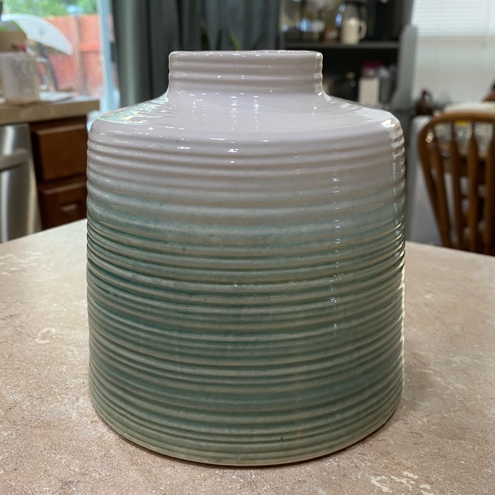 Tropical Origins White and Green Vase by HD designs